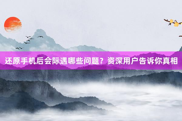 还原手机后会际遇哪些问题？资深用户告诉你真相